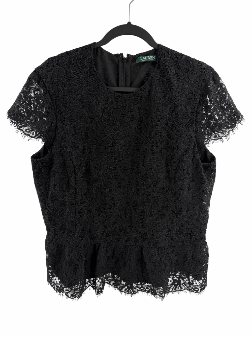 Lauren Ralph Lauren Black Lacey Capsleeve Blouse Size 16 Quiet Luxury